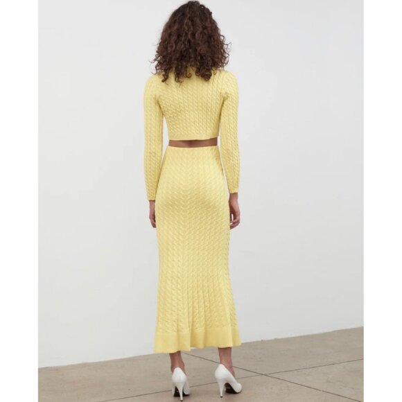 Ronny Kobo Cable Knit Midi Skirts Cream Yellow Stretch Small - Picture 3 of 6